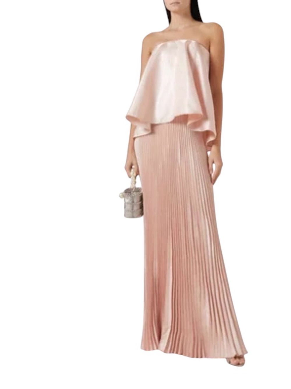 Strapless Pleated Satin Blouse in Blush Pink